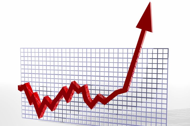 Positive Upward Movement Graph Chart Red line graph displaying a steady upward trend on a grid background.